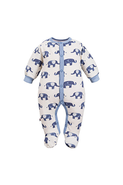 EEVI Baby boys' long-sleeve jumpsuit, cream-blue elephant, 56-62