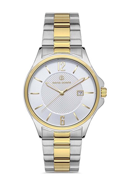 DAVID GUNER Men's Wristwatch Yellow White Plated Silver Dial with Calendar Dg...