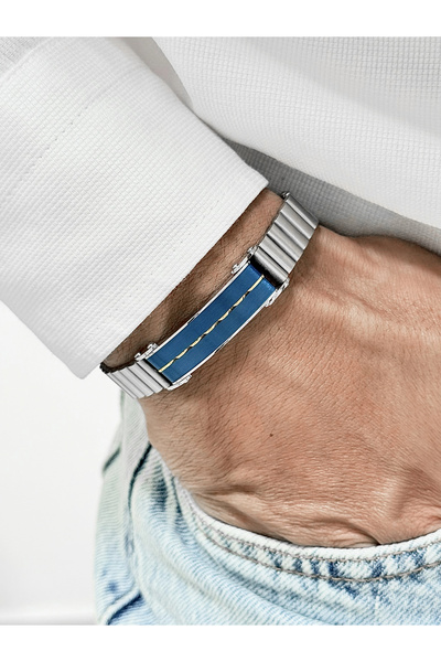 FERRO Silver and Navy Blue Steel Men's Bracelet J10188A-L 2 Year Warranty Gif...