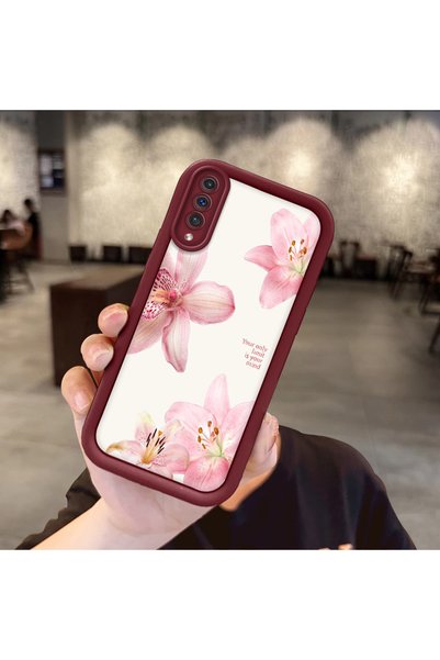Hontinga Samsung Galaxy A50 Compatible Case Camera Protector Burgundy Silicon...