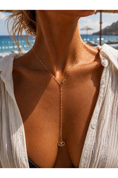 Rossetto Atelier Stainless Steel Blue Stone Eye Y Necklace