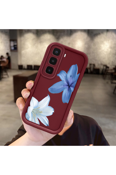 Hontinga Tecno Spark 40 Pro Plus Uyumlu kılıf kamera koruyucu Bordo Silikon C...