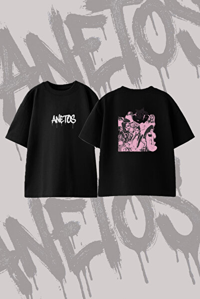 Anetos Ariana Grande_93 Design Back Printed Cotton Black Oversize T-Shirt