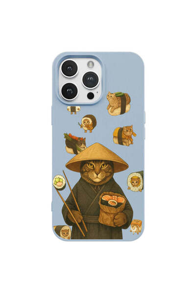 Casen iPhone 14 Pro Max Mavi Kedi Tasarımlı Gimbap Cat Renkli Silikon Telefon...
