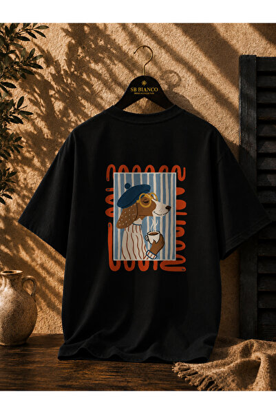 SB BİANCO Coffee Dog Graphic Printed Oversize Unisex Premium T-Shirt