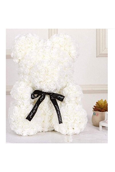 OEM Ursulet din Trandafiri Sapun Macvi® Alb 25 cm in Cutie Transparenta Cadou...