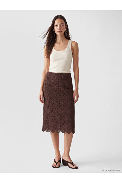 LC Waikiki Nevavm Crochet Pencil Skirt with Elastic Waist and Contrast