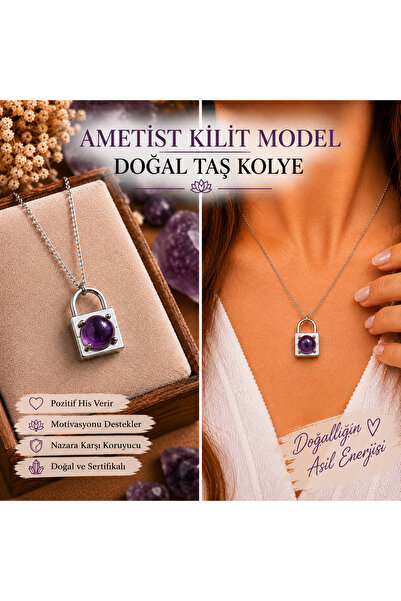 best bioenerji taş terapi Amethyst Lock Model Natural Stone Pendant Certified