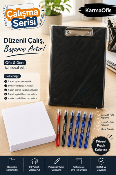 KarmaOfis Work Series Black Secretary Set |   50 Sheets of Unlined A4 Paper +...