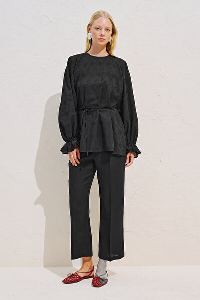 Manuka Embroidered Volume-Enhanced Limited Edition Black Blouse