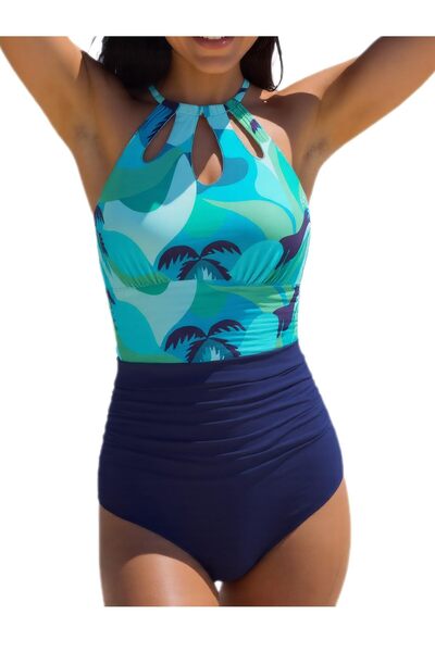beach wadizo Women's push-up tummy control one-piece swimsuit, blue, L