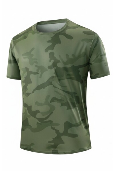 SERABLANKA 3-Pack Men's Moisture Wicking Quick Dry Athletic Technical Camouflage Patterned Sports T-Shirt Black-Claret-Khaki