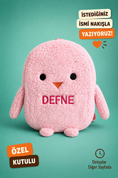 Minilee Sevimli Penguen Peluş - Anaokulu Kreş Çocuk Çantası Kişiye Özel Nakışlı