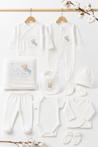 Pure Boutique Set nou-nascut 10 piese Sweet Dreams bleu, 100% bumbac pentru b...