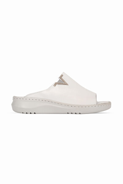 MY DERİ Bokks Women's Genuine Leather V Buckle Detailed Thick Sole Slippers B...