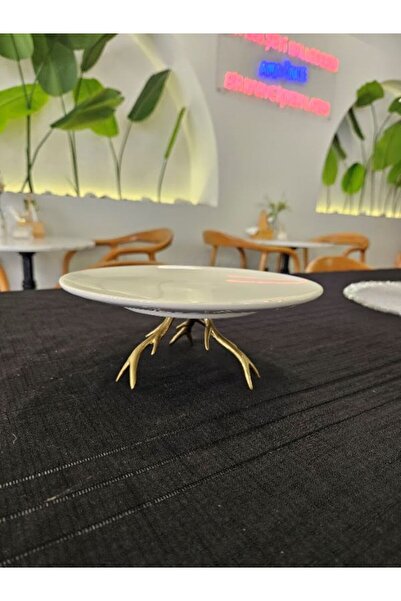 MİMSEGÜN DEKOR Antique Gold Deer Horn Footed Presentation Plate