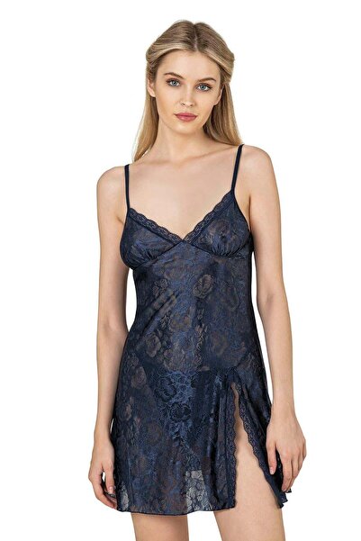 Primoda Underwear PRİMODA DANTELLİ YIRTMAÇ DETAYLI SATEN GECELİK 8051