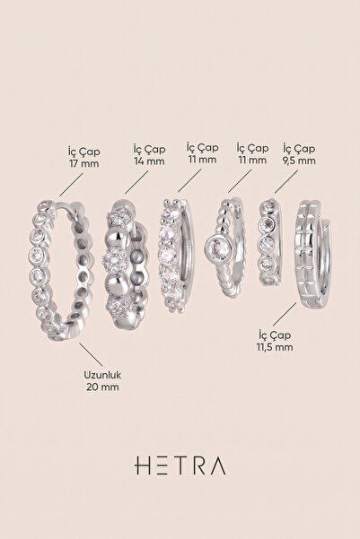 Hetra Silver Color Zircon Stone Bead Shaped Mixed 6-Piece Hoop Earring Set