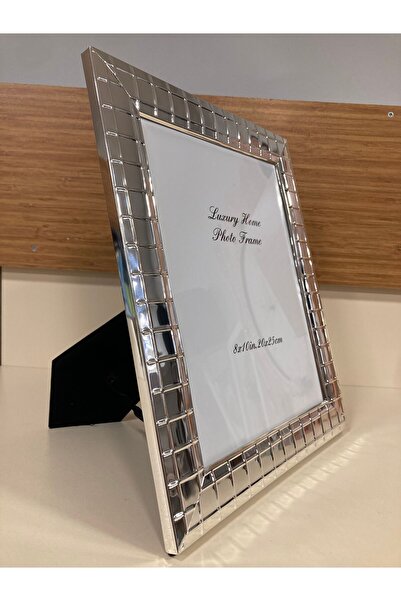 PLUS HOME Picture Frame Checkered Model Metal with Brass Edges Silver Color L...