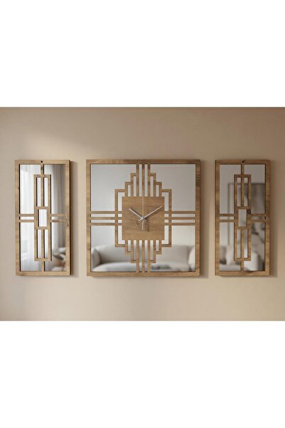 ERGEÇ TASARIM Hattuşa Decorative Mirrored Atlantic Pine Wood Wall Clock and P...