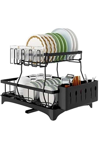 HOOKOR Dish Rack Dish Drying Stand With Drainer, 2 Tiers Large Kitchen Dish R...