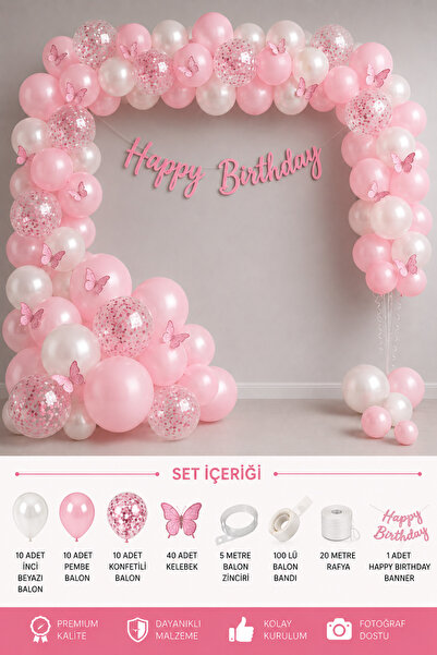 Doğasüs Pembe Konfetili Şeffaf Balonlu Pembe Balon Zinciri Seti
