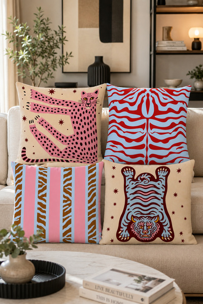 stellahomes Modern Artistic Leopard and Tiger Patterned Set of 4 Decorative P...