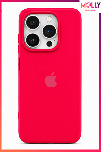 Molly iPhone 14 PRO İçin Elma Figürlü Neon Pembe Liquid İçi Kadife Mat Siliko...