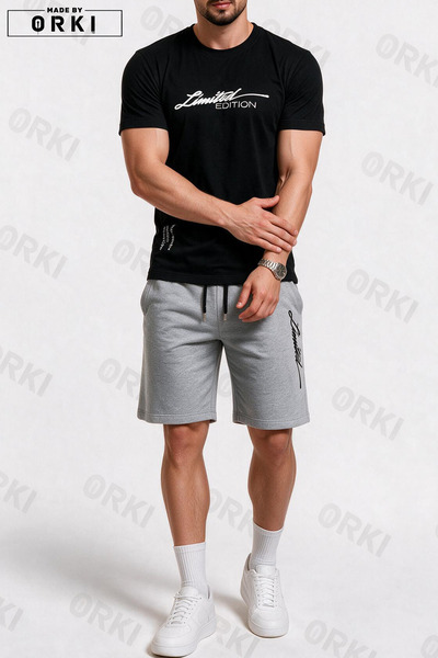 EFFRENATU Limited Edition Printed Cotton Fabric Unisex T-Shirt-Grey Shorts Set
