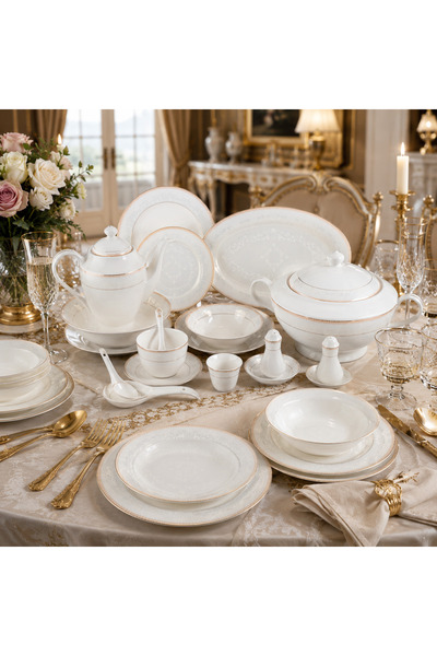 Dania 🏆   70Pcs Luxury Porcelain Dinnerware Set for 6 People |   White Desig...