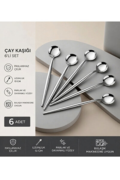 Dia Set of 6 Stainless Steel Round Silver Teaspoons |   Dessert Serving Spoon