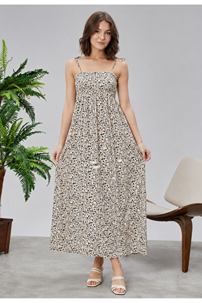 exxitcollection Patterned Cotton Long Summer Leopard Print Women's Dress - Sh...