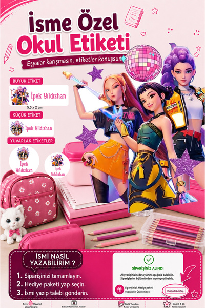 Sim Tasarım Kpop Okul Etiketi Kalem Defter Etiketi Özel İsim Yazılabilen Etik...