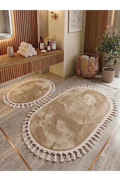 DECORA CASA HOME COLLECTİON Luxury Set of 2 Oval Bath Mats 60X110/ 60X50 Non-...