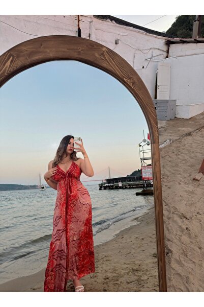 Slassy Wear Kadın Bohem Otantik Etnik Desenli Askılı Maxi Elbise