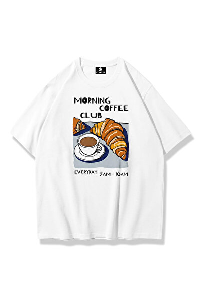 STYKEER Unisex Oversized T-Shirt "The Morni̇ng Coffe" Loose Fit Oversized Whi...