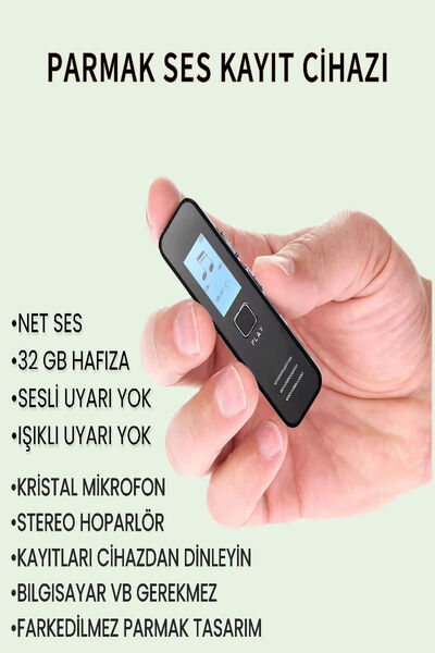 ULTRATEKNO Ekranlı Mini Ses Kayıt Cihazı Kulaklık Hediyeli 32GB Cihaz Üzerind...