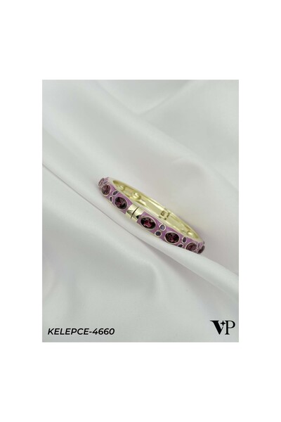 Bozhi Pink Enamel Stone Handcuff Bracelet Elegant Gift
