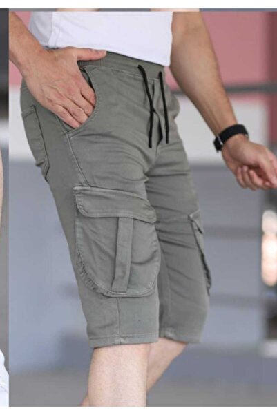 Denim DNMWR WER شورت كارجو كاكي للجنسين مع جيوب مرنة عند الخصر، شورت صيفي