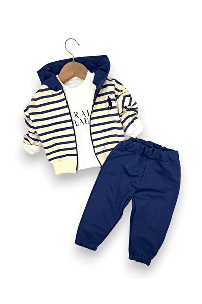 VOY KİDS Baby Boy 6-9-12-18-24 Months Hooded 3-Piece Set Zippered Sweatshirt ...