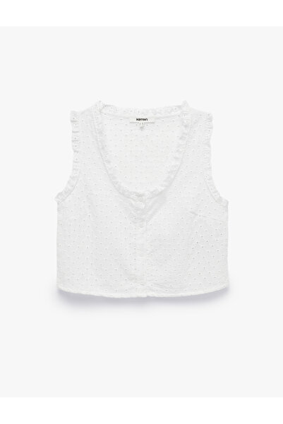 Koton Cotton U-Neck Sleeveless Embroidered Blouse