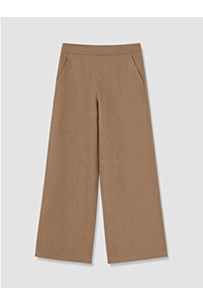 LC Waikiki Brown Women's 100% Linen Trousers with Elastic Waist