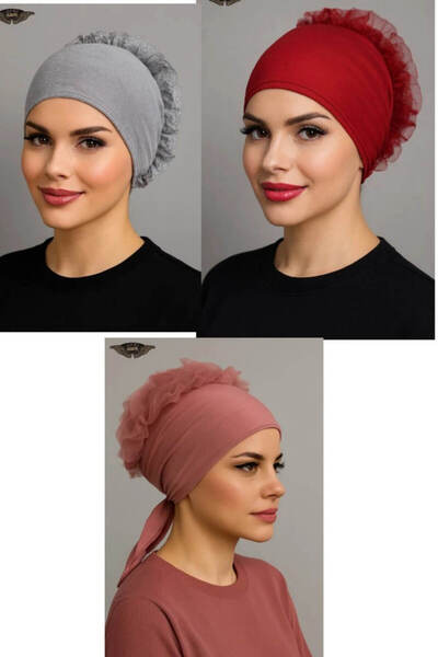 ALDAIYR 3 Pcs Ruffle Bonnet Hijab Bonnet