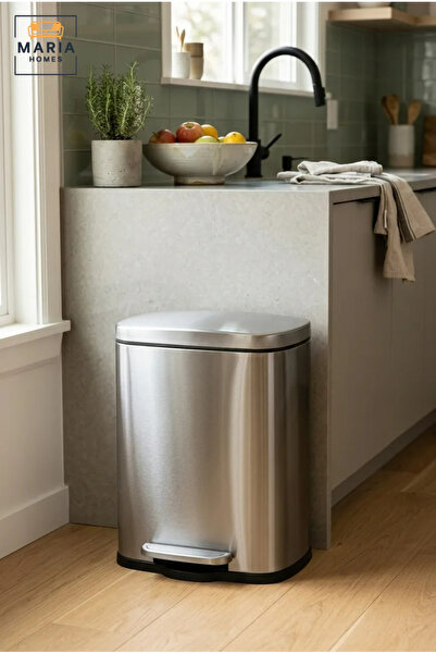 MARIA HOMES Compact Stainless Steel Rectangular Pedal Trash Bin with Lid, Sma...
