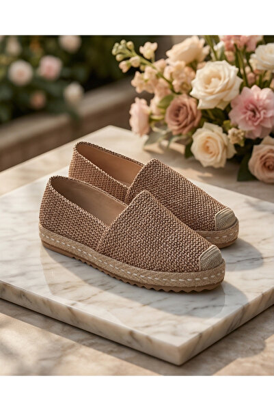 futsi shoes MILET Vizon Hasır Hakiki Deri Dikiş Detaylı Kadın Espadril