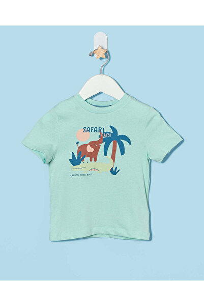 REDTAG Infant Boys Mint Safari Print T-Shirt