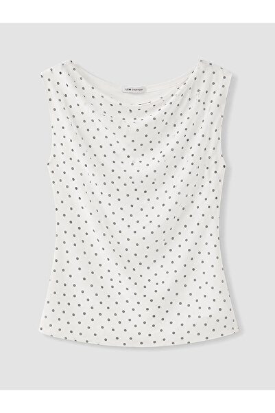 LC Waikiki Trendlucky Draped Collar Polka Dot Blouse with a Difference