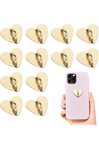 Generic 12 Pcs Gold Heart-Shaped Phone Charm Hooks & Ring Holders