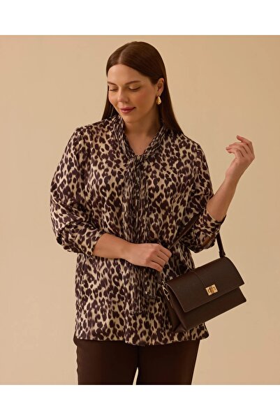 SEÇİL 4008 BÜYÜK BEDEN FULAR DETAYLI LEOPAR DESENLİ GÖMLEK #26#