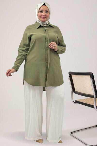 Eslina 68059 Plus Size Cupra Shirt with Arm Cuffs - Nefti